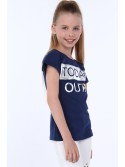 Tricou fete cu inscriptii, bleumarin NDZ8168 - Magazin online - Boutique